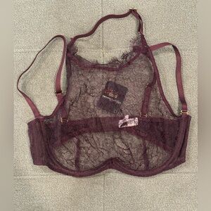 NWT Agent Provocateur Lace High Neck Bra in BORDEAUX color. Size AP 3 US 34 C
